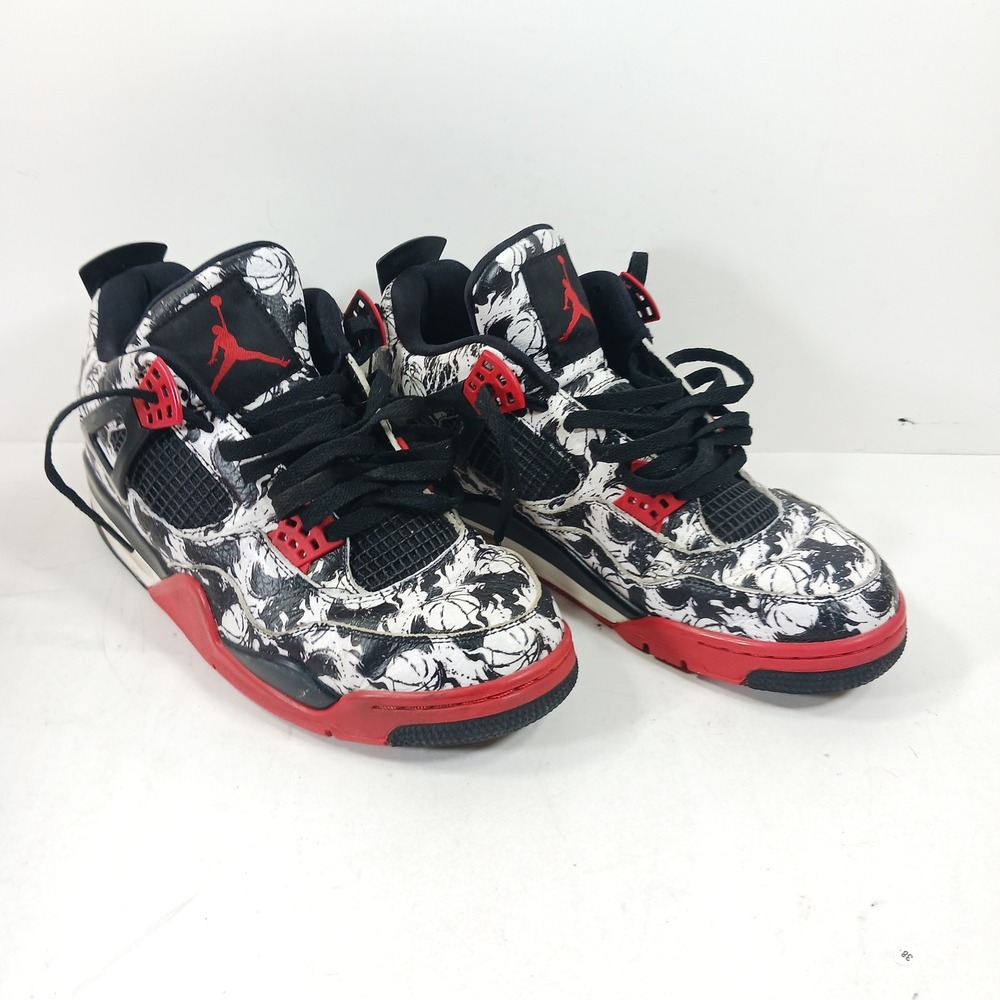 Nike Air Jordan 4 Retro Tattoo Black White Fire Red BQ0897-006 Mens 10